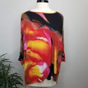 Clara Sun Woo Shirt Womens Large Multicolor Abstract Print Tunic Art to Wear USA